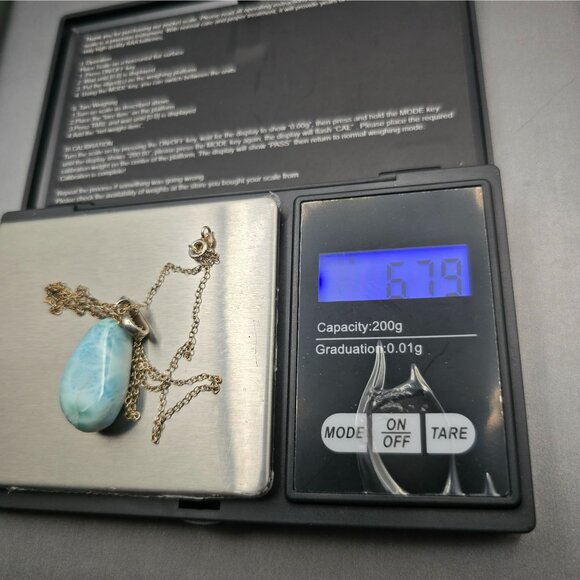 VTG Sterling Silver Larimar Pendant Necklace 18" Teardrop Signed F 6.79g - Picture 14 of 15